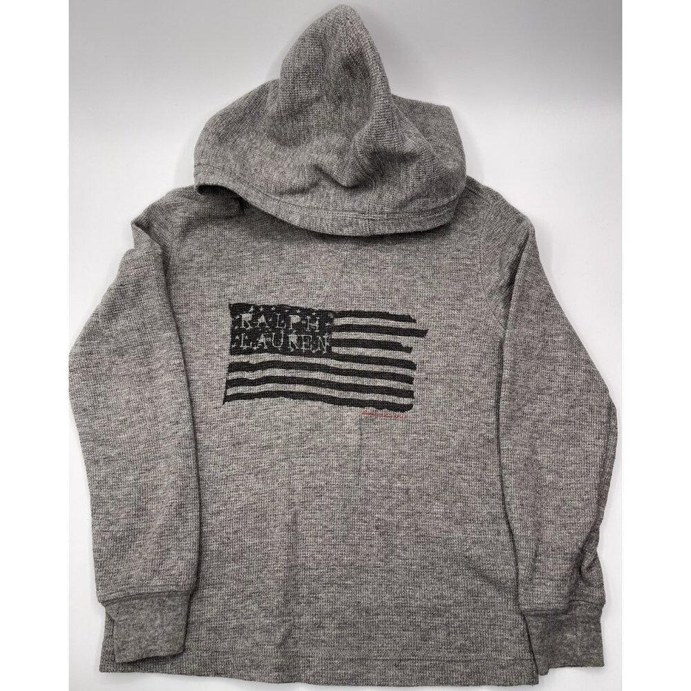 POLO‎ Ralph Lauren Shirt Boys Kids Size 6 American Flag Gray Hooded Waffle Knit